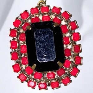 Liz Palacios Gold Tone Red Black Rhinestone Choker Necklace
